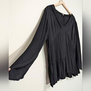 ODDY black Cotton long sleeve size 2xl peasant top boho